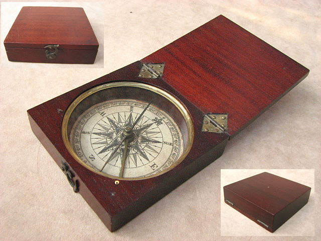 Early 19th C mahogany pocket compass circa 1820
